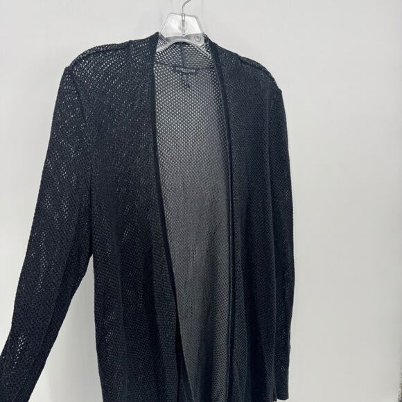 EILEEN FISHER Black Mesh Knit Open Front Cardigan Sweater Long Sleeve 1X - Picture 3 of 6